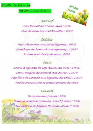Menu Pâques 2023